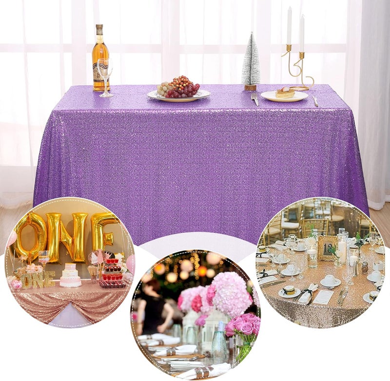 nanbowang Sequin Tablecloth - Light Purple Table Cloths for Parties Rectangular Table Cover Overlay Sequin Fabric Table Linens Birthday/Baby Shower/Tea Party Decor - Image 3
