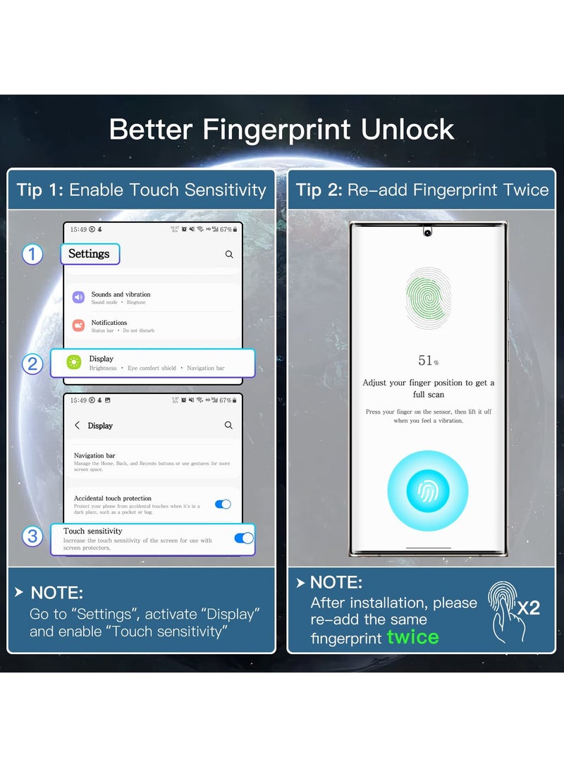 جي تيك واقي شاشة للخصوصية لهاتف Samsung Galaxy S23 Ultra 5g 6.8 بوصة مع واقي عدسة الكاميرا المضاد للتجسس المرن من مادة TPU وفتح بصمة الإصبع متوافق مع عبوتين لكل منهما - Image 5