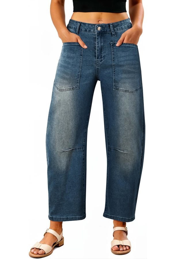 EVALESS Barrel Jeans Women Stretchy High Waisted Loose Baggy Jean Sail Blue Size 14 - Image 1