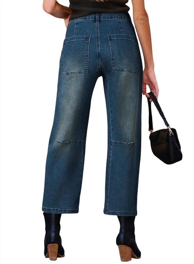 EVALESS Barrel Jeans Women Stretchy High Waisted Loose Baggy Jean Sail Blue Size 14 - Image 5