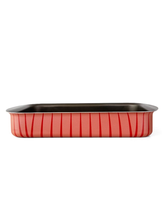 Bister Rectangle Baking Oven Tray 42x5.5cm Black/Red – Non-Stick Coated Metal Bakeware with Ribbed Exterior & Flat Bottom, High-Quality Oven-Safe Roasting Pan - Image 1