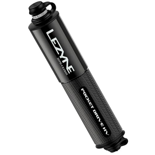 LEZYNE Pocket Drive HV Compact Bike Hand Pump | 90 PSI High Volume CNC Aluminum Mini Bicycle Pump, ABS Flex Hose, Presta & Schrader Compatible, Frame Mount Included, Black (1-MP-PKDRHV-V104) - Image 1