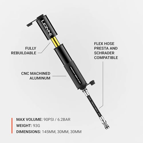 LEZYNE Pocket Drive HV Compact Bike Hand Pump | 90 PSI High Volume CNC Aluminum Mini Bicycle Pump, ABS Flex Hose, Presta & Schrader Compatible, Frame Mount Included, Black (1-MP-PKDRHV-V104) - Image 5