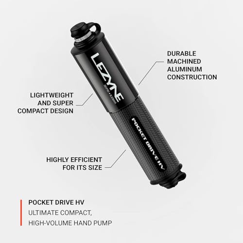LEZYNE Pocket Drive HV Compact Bike Hand Pump | 90 PSI High Volume CNC Aluminum Mini Bicycle Pump, ABS Flex Hose, Presta & Schrader Compatible, Frame Mount Included, Black (1-MP-PKDRHV-V104) - Image 4