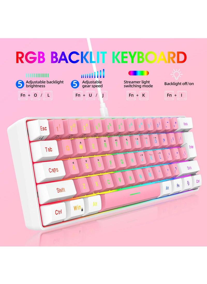 Rock Pow - 60% Wired Gaming Keyboard RGB Backlit Ultra-Compact Mini Keyboard Waterproof Small Compact 61 Keys Keyboard for PC/Mac Gamer Typist Travel Easy to Carry on Business Trip - Image 1