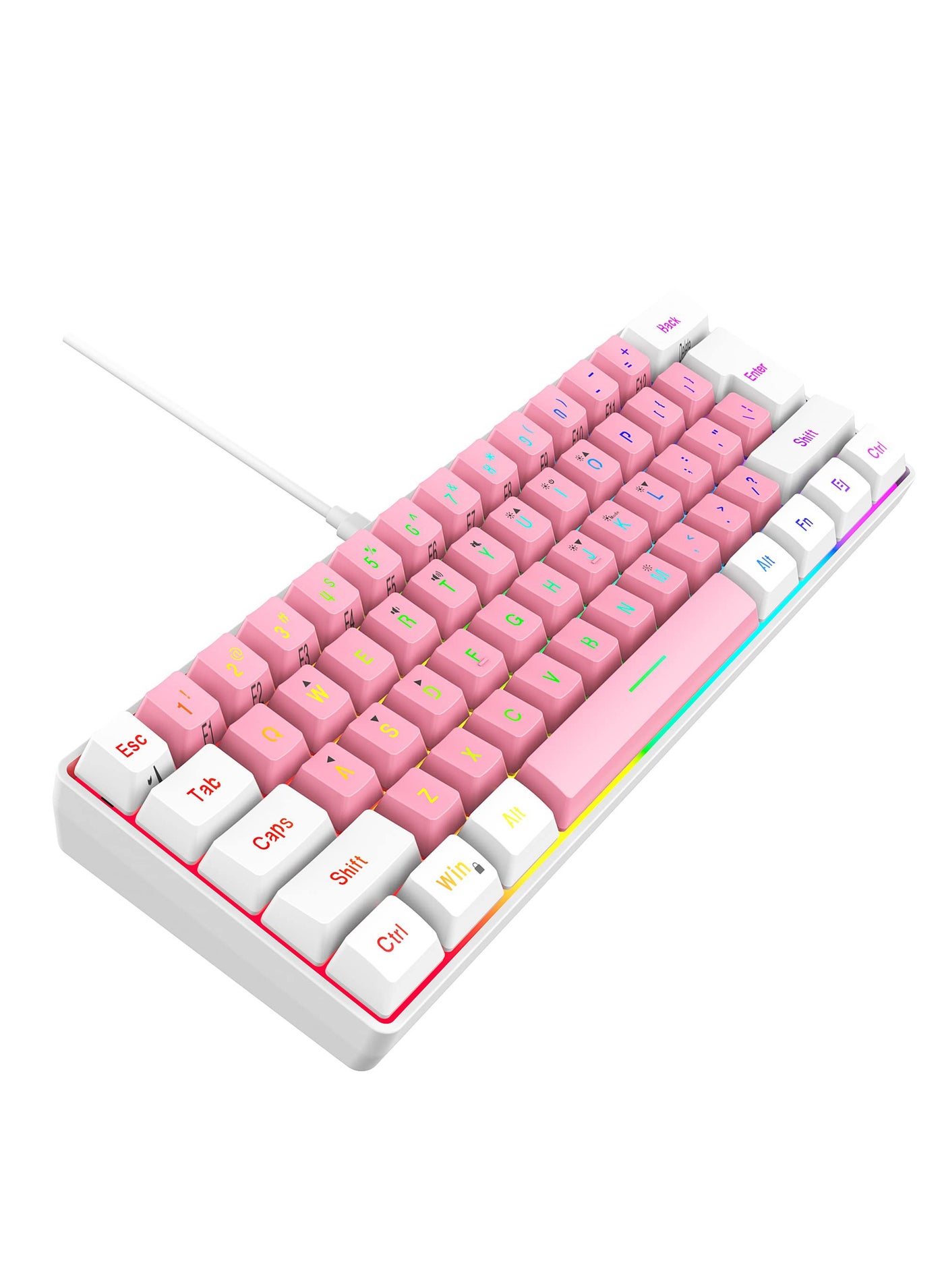 Rock Pow 60% Wired Gaming Keyboard RGB Backlit Ultra-Compact Mini Keyboard Waterproof Small Compact 61 Keys Keyboard for PC/Mac Gamer Typist Travel Easy to Carry on Business Trip