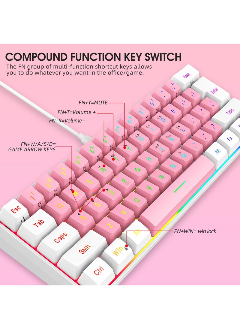 Rock Pow - 60% Wired Gaming Keyboard RGB Backlit Ultra-Compact Mini Keyboard Waterproof Small Compact 61 Keys Keyboard for PC/Mac Gamer Typist Travel Easy to Carry on Business Trip - Image 1