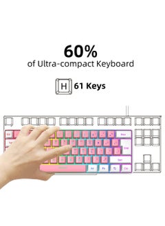 Rock Pow 60% Wired Gaming Keyboard RGB Backlit Ultra-Compact Mini Keyboard Waterproof Small Compact 61 Keys Keyboard for PC/Mac Gamer Typist Travel Easy to Carry on Business Trip  - Image 4