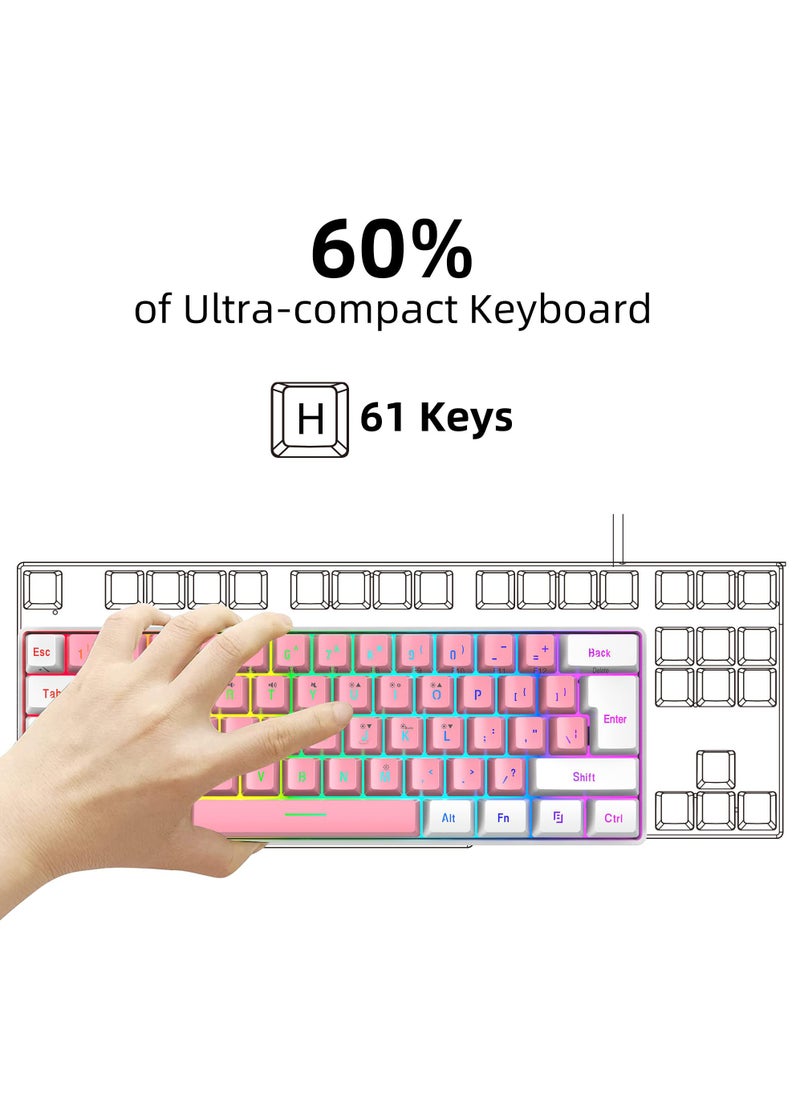 Rock Pow - 60% Wired Gaming Keyboard RGB Backlit Ultra-Compact Mini Keyboard Waterproof Small Compact 61 Keys Keyboard for PC/Mac Gamer Typist Travel Easy to Carry on Business Trip - Image 1