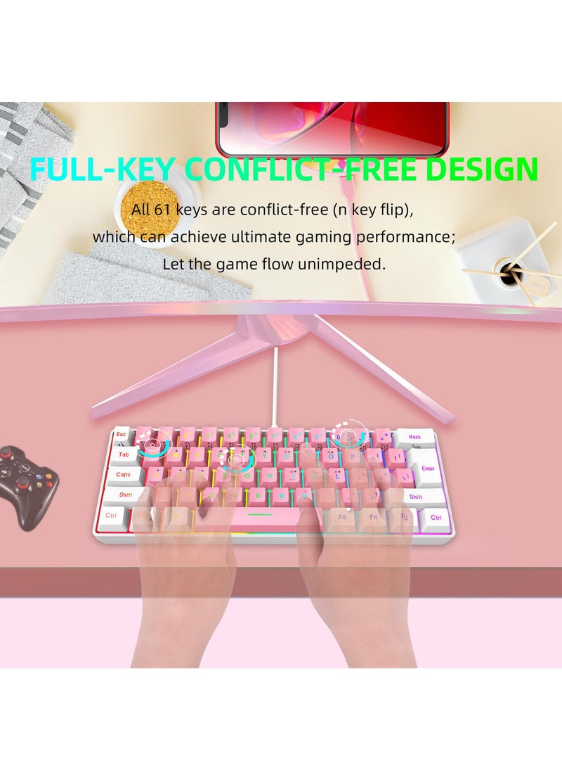 Rock Pow - 60% Wired Gaming Keyboard RGB Backlit Ultra-Compact Mini Keyboard Waterproof Small Compact 61 Keys Keyboard for PC/Mac Gamer Typist Travel Easy to Carry on Business Trip - Image 1