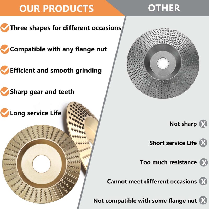WHLLING 4PCS Wood Carving Disc Set for 4" or 4 1/2" Angle Grinder with 5/8" Arbor, Grinding Wheel Shaping Disc for Wood Cutting, Wood Shaping Carving Disc, Woodworking Angle Grinder Attachment - Image 5