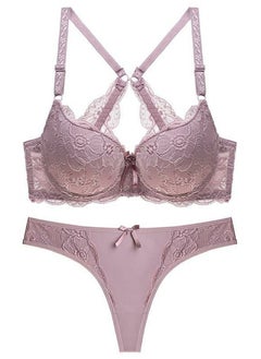 Comfy Solid Color Thin Cup Lace Bra Panty Set Women's Underwear Set Brown