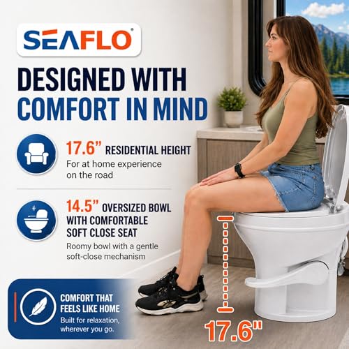 SEAFLO RV Toilet with Sprayer Attachment - White, 18.4” Residential Height, Gravity Flush Foot Pedal Camper Toilet Soft Close Seat Elongated Bowl Motorhome, 4-Year Warranty, SFRTPH-01-02 - Image 5