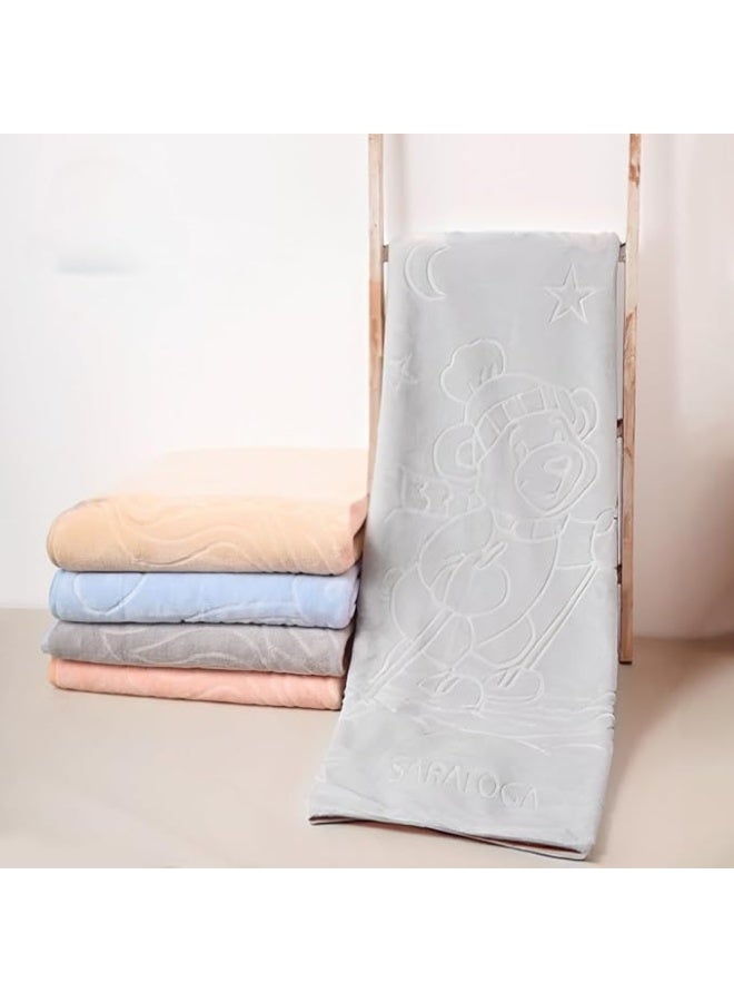 Girls and Boys Double Layered Plush Fleece Blanket Lightweight Comfortable Warm Colorful Design Suitable for Home, Bed, Sofa and School Use 110 x 90 cm (Grey) - Image 1