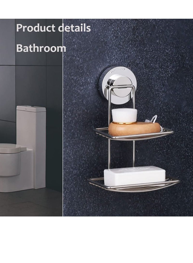 Excefore 2 Tier Soap Holder for Shower Wall, Stainless Steel Bar Soap Holder for Shower Wall, Powerful Adhesive No Drilling Shower Soap Holder, Suitable for Shower Bathroom Bathtub Kitchen - Image 4