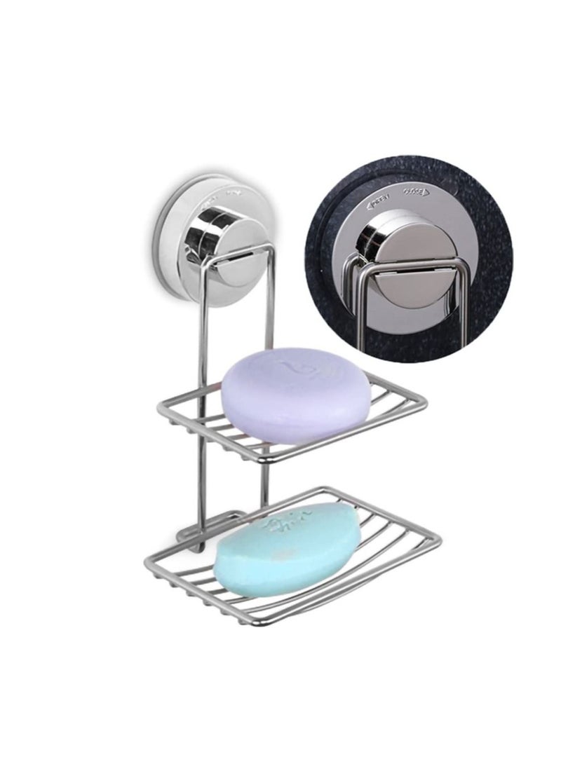 Excefore 2 Tier Soap Holder for Shower Wall, Stainless Steel Bar Soap Holder for Shower Wall, Powerful Adhesive No Drilling Shower Soap Holder, Suitable for Shower Bathroom Bathtub Kitchen - Image 1