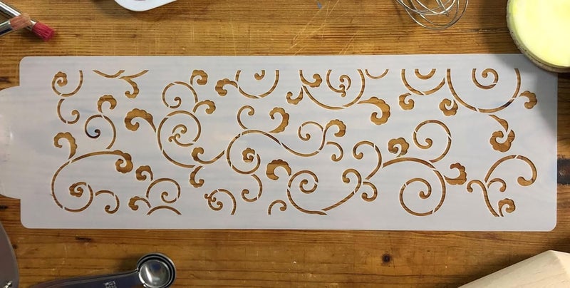 Designer Stencils C358 Leafy Scroll Cake Stencil BeigeSemiTransparent - Image 3