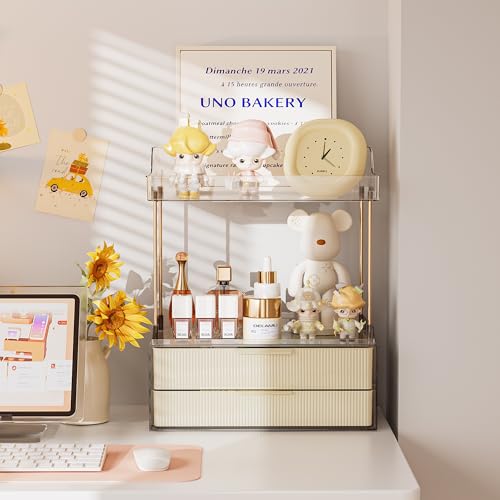 Delamu Bathroom Organizers and Storage, 2 Tier 2 Drawer Makeup Organizer Countertop, Easy to Install, Ideal for Bathroom Counter, Vanity, Large Skincare, Perfume, Present, Desk and More, Cream White - Image 3
