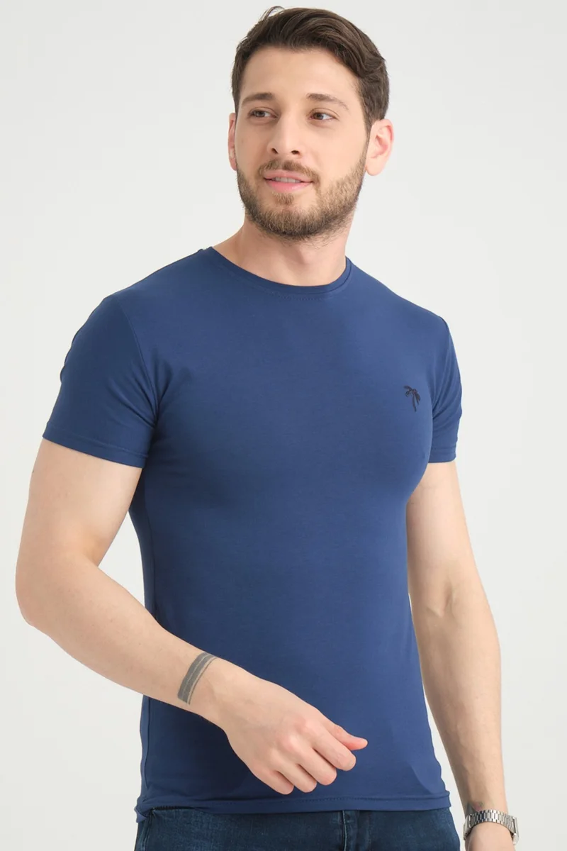 Varetta Men's Night Blue Crew Neck Cotton Short Sleeve T Shirt