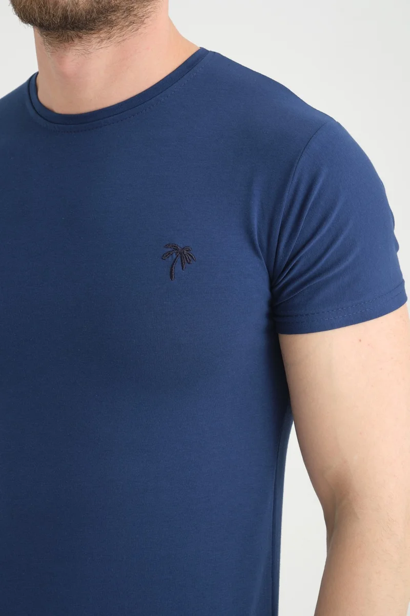 Varetta Men's Night Blue Crew Neck Cotton Short Sleeve T Shirt