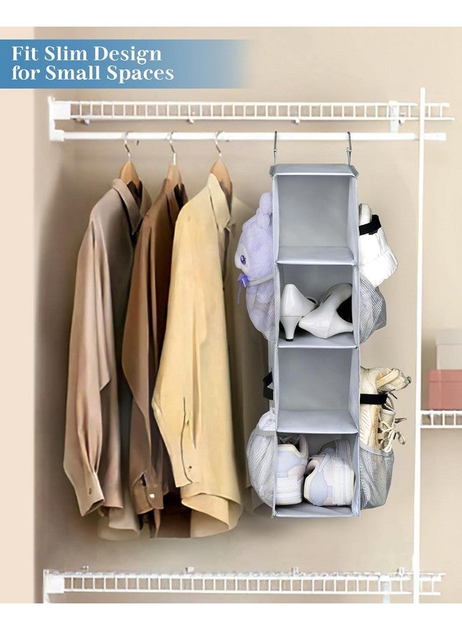 Sleeping Lamb SLEEPING LAMB Short Hanging Shoe Organizer for Closet Storage with Mesh Side Pockets Holds 8 Pairs, Hanging Shoe Rack Hanger RV, Camper, Grey  - Image 2
