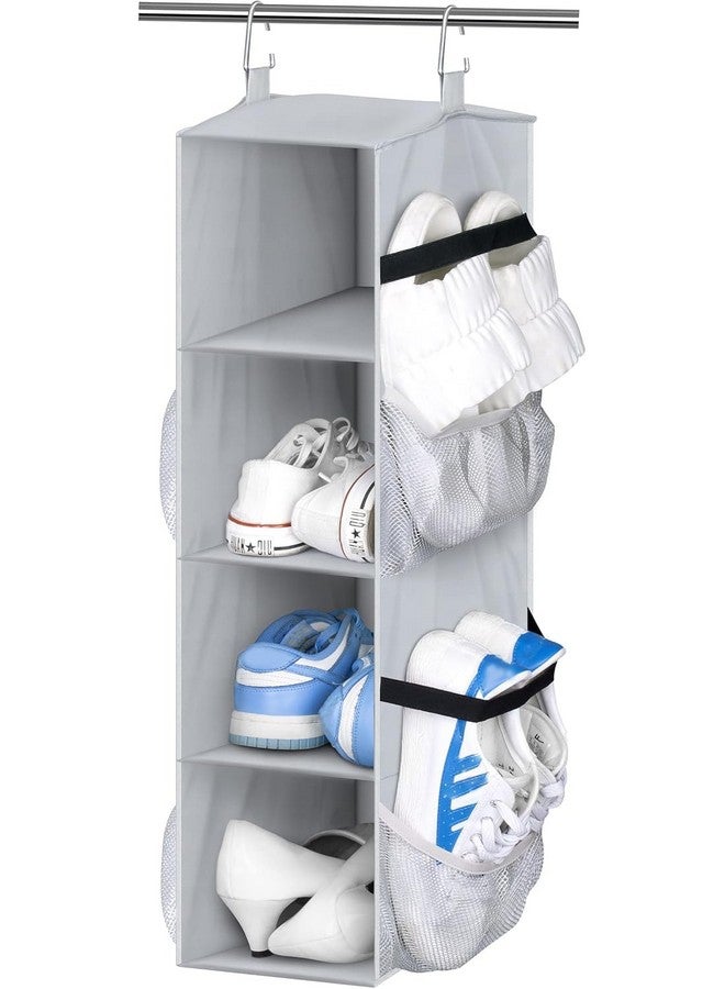 Sleeping Lamb SLEEPING LAMB Short Hanging Shoe Organizer for Closet Storage with Mesh Side Pockets Holds 8 Pairs, Hanging Shoe Rack Hanger RV, Camper, Grey  - Image 1