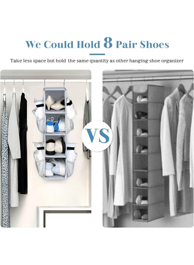 Sleeping Lamb SLEEPING LAMB Short Hanging Shoe Organizer for Closet Storage with Mesh Side Pockets Holds 8 Pairs, Hanging Shoe Rack Hanger RV, Camper, Grey  - Image 3