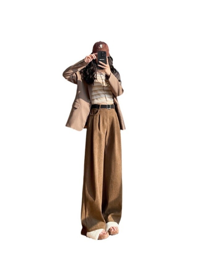 Warm Maillard Women's Suit Pants Women's Pants Spring And Autumn New Slimming Straight Casual Pants High Waist Drape Wide Leg Pants - Image 5