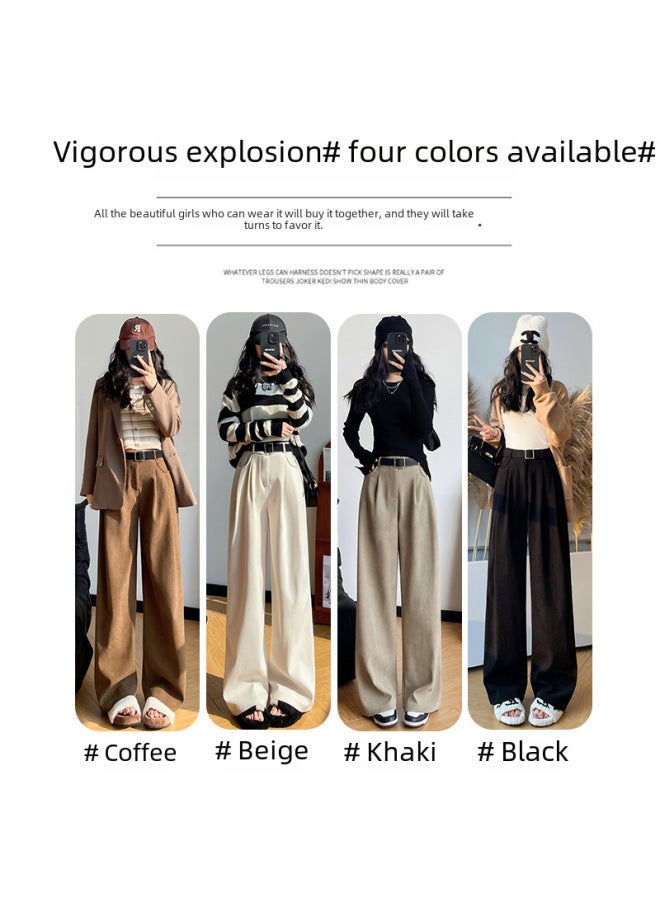 Warm Maillard Women's Suit Pants Women's Pants Spring And Autumn New Slimming Straight Casual Pants High Waist Drape Wide Leg Pants - Image 2