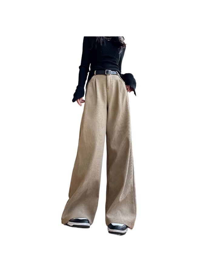 Warm Maillard Women's Suit Pants Women's Pants Spring And Autumn New Slimming Straight Casual Pants High Waist Drape Wide Leg Pants - Image 1