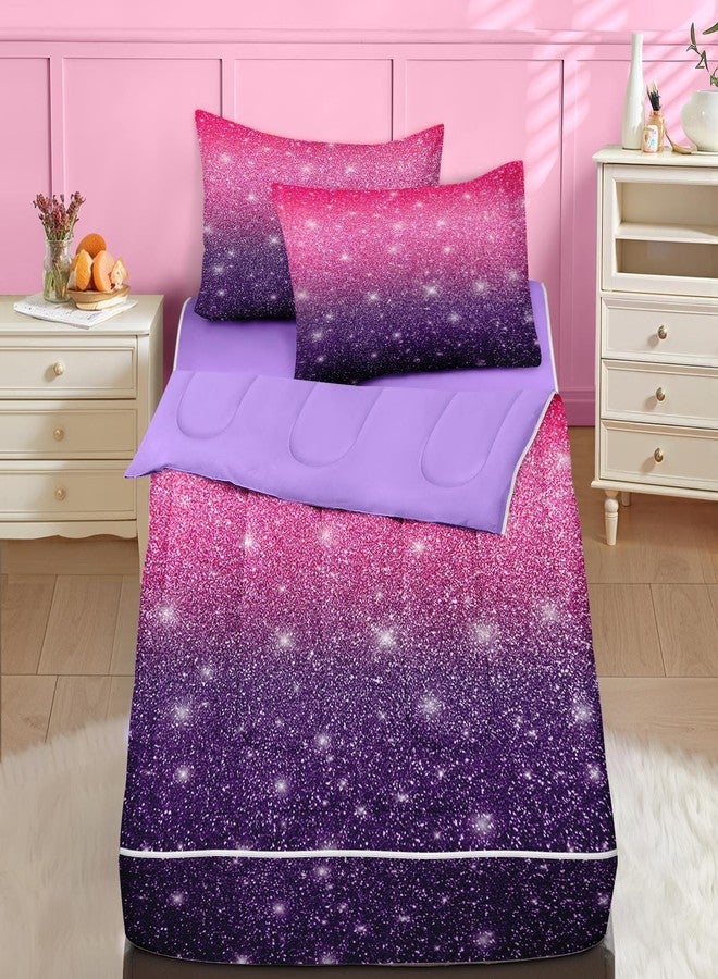 Nesker Zipper Bedding Full Purple Starry Sky, Zip Up Bedding Set for Boys and Kids, Shining Glitter Star 3 Pcs Comforter Bed in a Bag with Fitted Sheet and 2 Pcs Pillowcases - Image 1