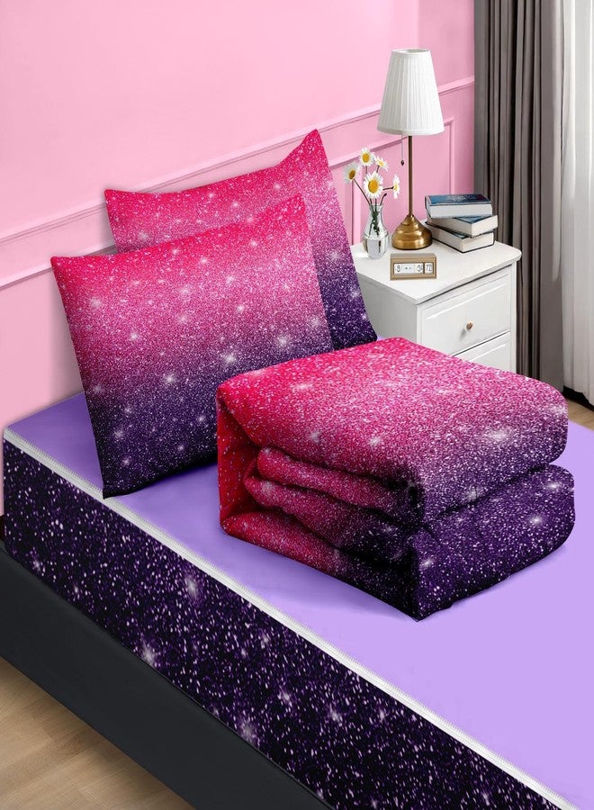Nesker Zipper Bedding Full Purple Starry Sky, Zip Up Bedding Set for Boys and Kids, Shining Glitter Star 3 Pcs Comforter Bed in a Bag with Fitted Sheet and 2 Pcs Pillowcases - Image 2