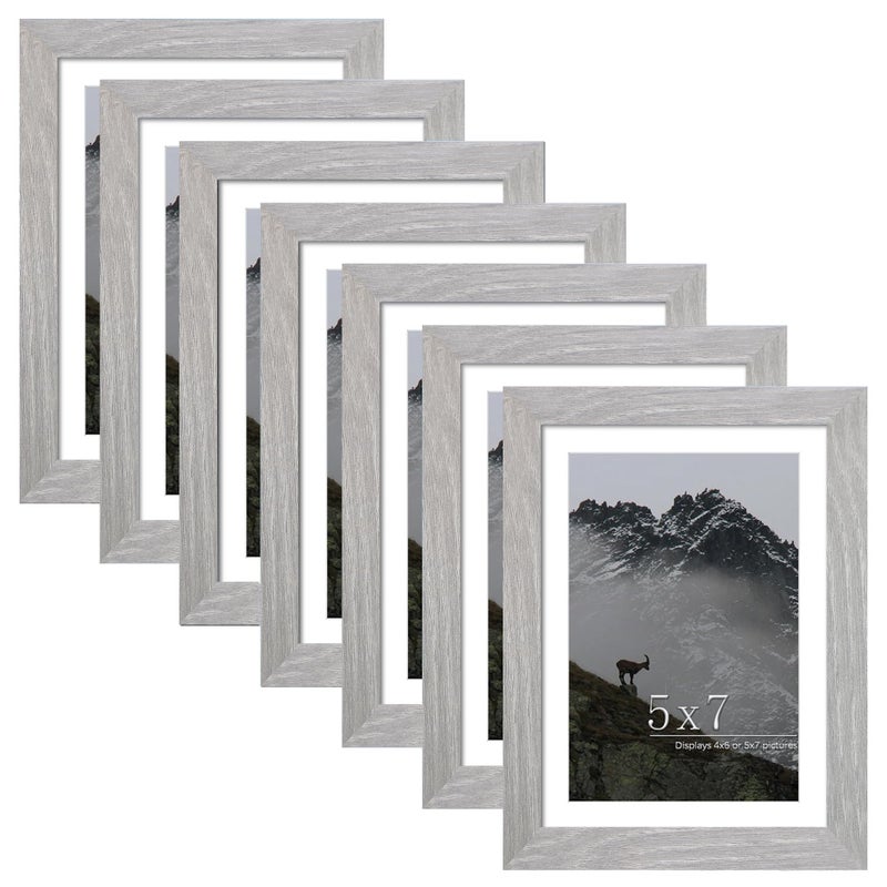 Picrit 5x7 Picture Frame Set of 7  Display 4x6 with Mat or 5x7 Without Mat  Photo Frames for Wall Mounting or Table Top Display  Gray. - Image 1