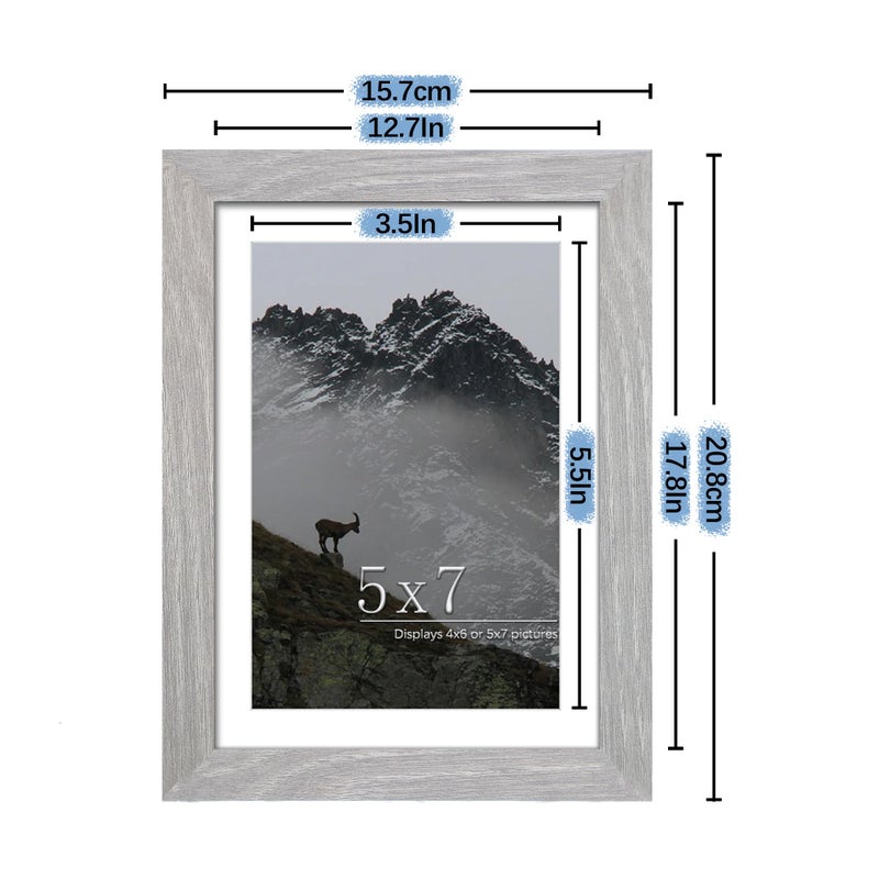 Picrit 5x7 Picture Frame Set of 7  Display 4x6 with Mat or 5x7 Without Mat  Photo Frames for Wall Mounting or Table Top Display  Gray. - Image 3