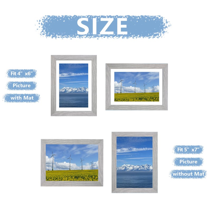 Picrit 5x7 Picture Frame Set of 7  Display 4x6 with Mat or 5x7 Without Mat  Photo Frames for Wall Mounting or Table Top Display  Gray. - Image 2