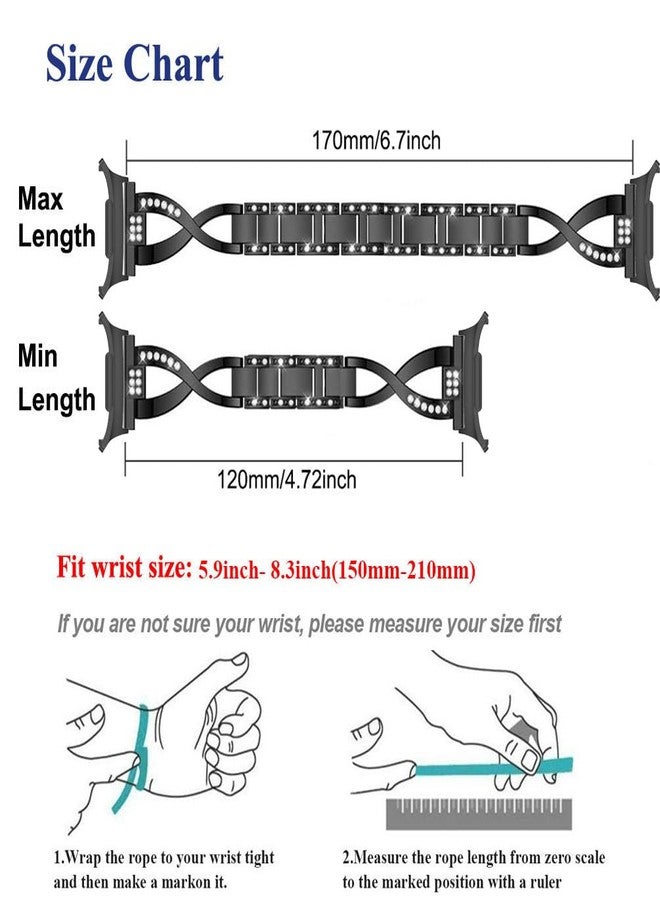 Sankel Compatible for Samsung Galaxy Watch Ultra 47mm Bands, Women [No Gap] Metal Replacement Chain Bling Jewelry Bracelet Rhinestone Strap Wristband for Samsung Galaxy Watch Ultra 47mm (Black) - Image 3