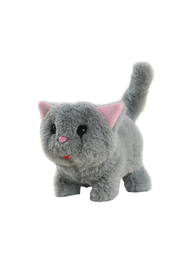 Children's Electric Imitation Calling Real Kitten Persian Cat Plush Toy Calling Walking Tail Wagging Toy For Boys And Girls-Color:gray Kitty-Specifications:Naked  - Image 1