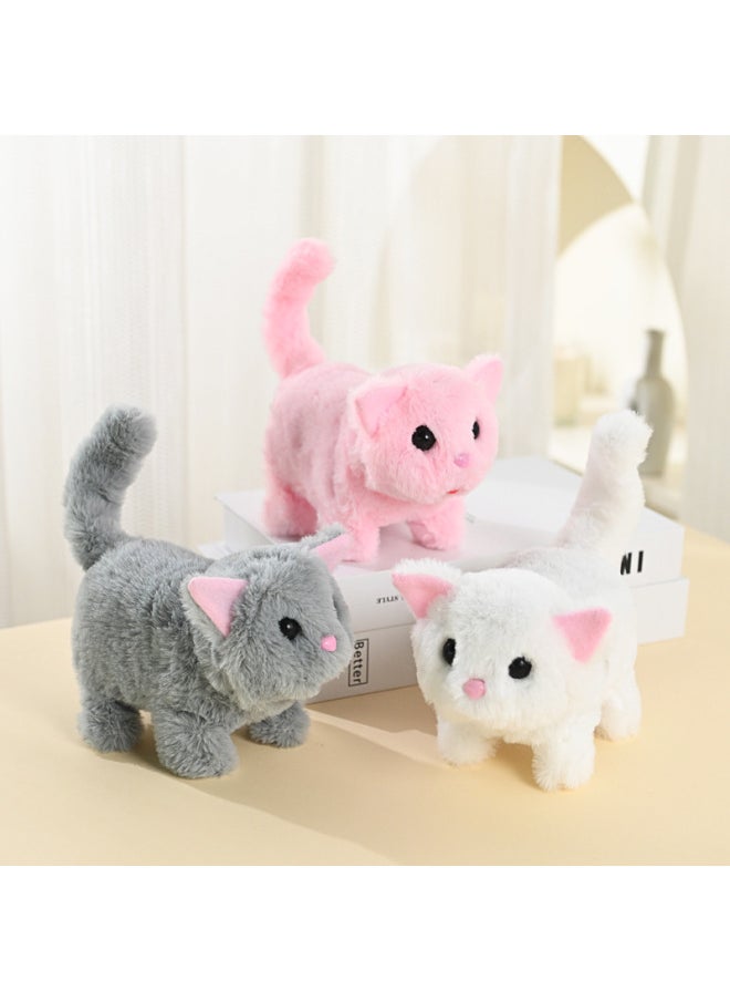 Children's Electric Imitation Calling Real Kitten Persian Cat Plush Toy Calling Walking Tail Wagging Toy For Boys And Girls-Color:gray Kitty-Specifications:Naked  - Image 3