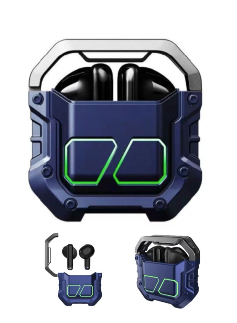 TWS Mecha-Style Bluetooth Gaming Earbuds with Microphone, ANC Noise Cancelling, Low Latency, Waterproof Dual Drivers, Ideal for Sports Enthusiasts,Blue - Image 1