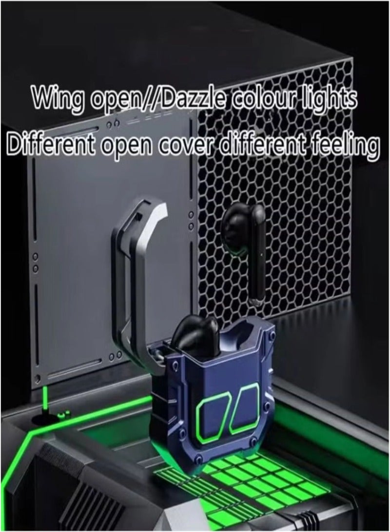 TWS Mecha-Style Bluetooth Gaming Earbuds with Microphone, ANC Noise Cancelling, Low Latency, Waterproof Dual Drivers, Ideal for Sports Enthusiasts,Blue - Image 2