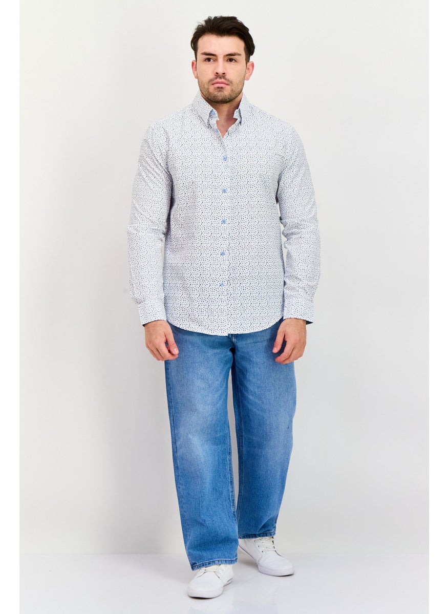 English Laundry Men Slim Fit Allover Print Long Sleeve Dress Shirt, White Combo  - Image 4