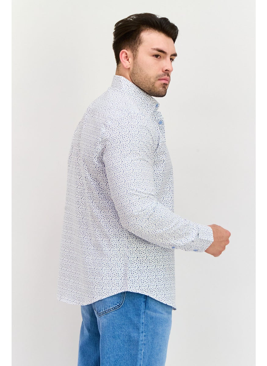English Laundry Men Slim Fit Allover Print Long Sleeve Dress Shirt, White Combo  - Image 2