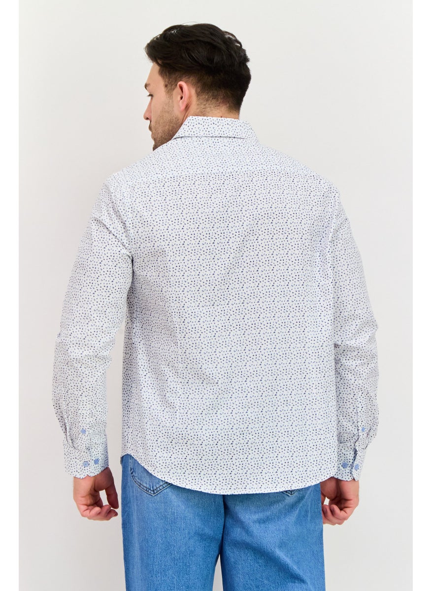 English Laundry Men Slim Fit Allover Print Long Sleeve Dress Shirt, White Combo  - Image 3