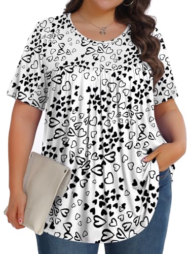 Tencede Womens Plus Size Tops Tunic Short Sleeve Crew Neck Shirts Casual Soft Blouse Lovely Love 1X - Image 5