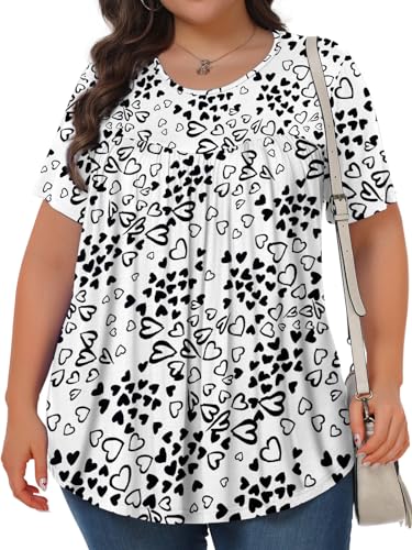 Tencede Womens Plus Size Tops Tunic Short Sleeve Crew Neck Shirts Casual Soft Blouse Lovely Love 1X - Image 2