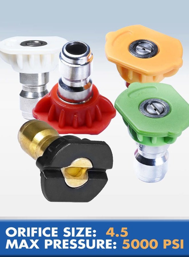 TOOLCY Pressure Washer Nozzle Tips, 4.5 Orifice, Design Up to 5000 PSI, Multiple Degrees, for Hot and Cold Water Use, Universal 1/4 inch Quick Connect, Replacement Nozzles for Power Washer (Set of 5) - Image 2