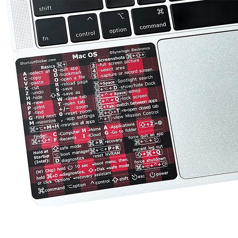Synerlogic Synerlogic Mac OS Shortcuts Sticker  Keyboard Stickers for macOS  NoResidue Laminated Vinyl MacBook Cheatsheet for Laptop  MacBook Shortcuts 2025 Buffalo Plaid