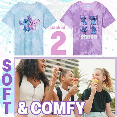 Disney Stitch T Shirts for Girls Teens Short Sleeve Shirt Crew Neck Pack of 2 Soft Breathable T-Shirts Gifts for Girls (9-10 Years, Purple/Blue, 2) - Image 3