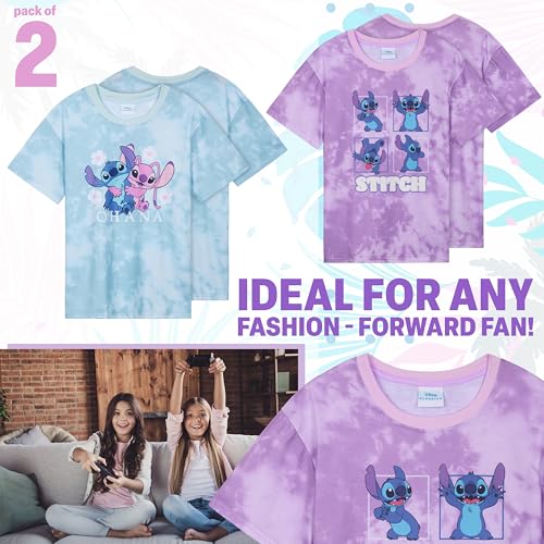 Disney Stitch T Shirts for Girls Teens Short Sleeve Shirt Crew Neck Pack of 2 Soft Breathable T-Shirts Gifts for Girls (9-10 Years, Purple/Blue, 2) - Image 2