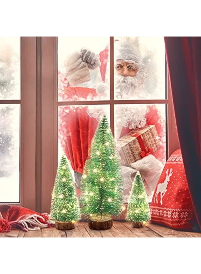 SYOSI 3 قطع أشجار عيد الميلاد المصغرة، شجرة عيد الميلاد المصغرة مع الأضواء - زينة صغيرة للطاولة لزينة عطلة عيد الميلاد - مجموعة من 3 مع أضواء خرافية LED لتزيين حفلات عيد الميلاد الحرفية - Image 5